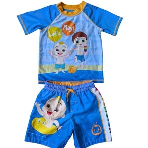 ♥️ Cocomelon Let's Play Kids Swim Rashguard Set - Top And Trunks
